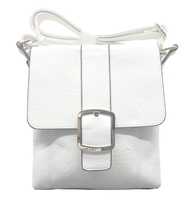 Bessie London - CLASSIC FLAP OVER BUCKLE CROSS BODY BAG: TAN