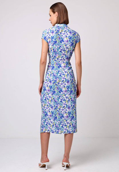 ANGELEYE - Front Ruched Midi Shirt Dress In Floral Print: M