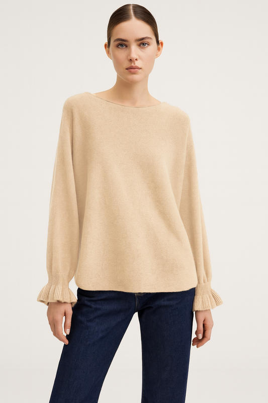 Lucy Sparks - Knit jumper with frill cuffs: Beige