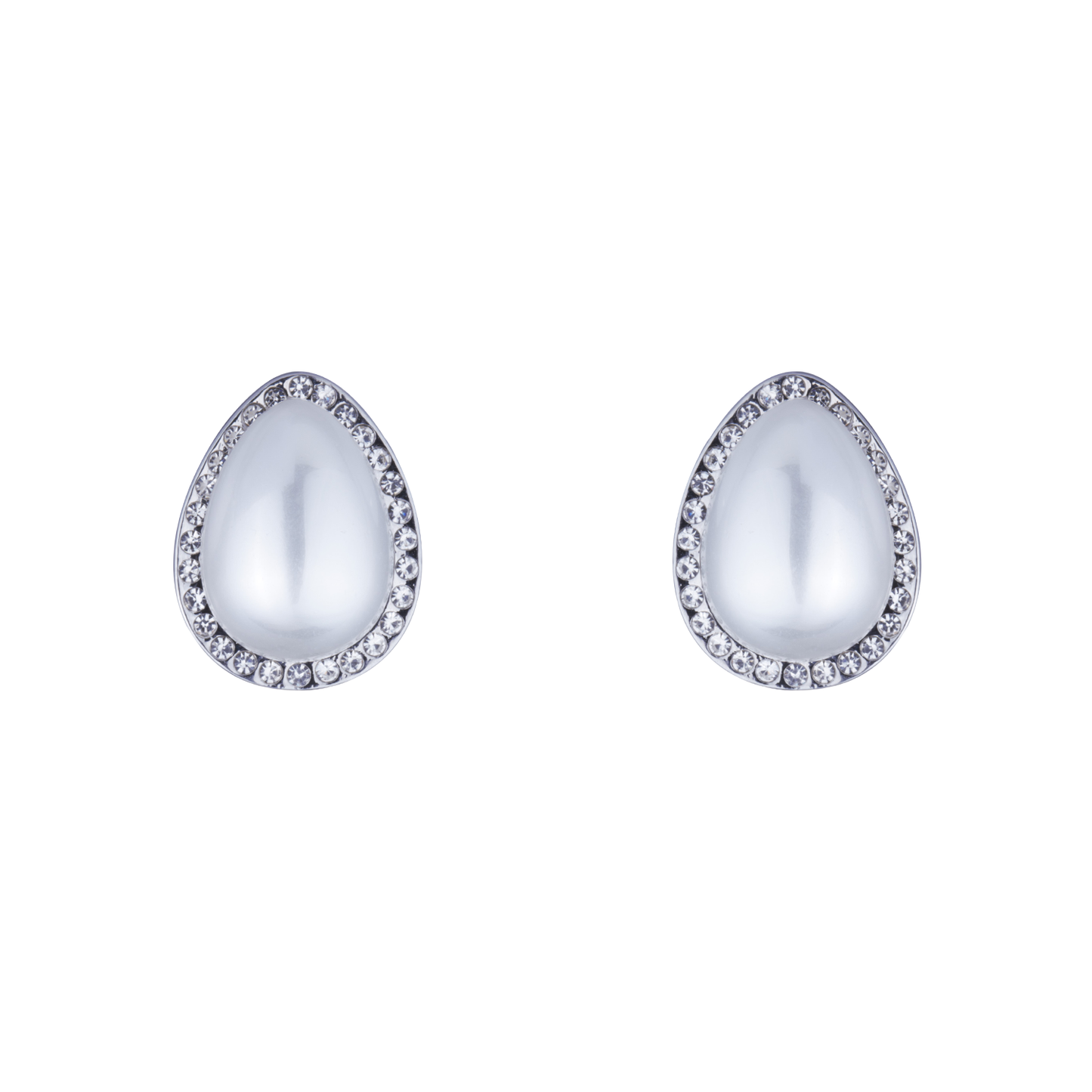 D&X Ltd - Audrey Faux Pearls Crystal Clip On Earrings: Rhodium Silver Cream & Clear