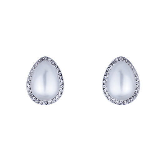 D&X Ltd - Audrey Faux Pearls Crystal Clip On Earrings: Rhodium Silver Cream & Clear