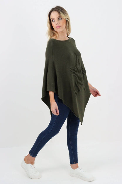 Italian Knitted Lagenlook Star Poncho: Camel / One Size To Fit UK 8-18