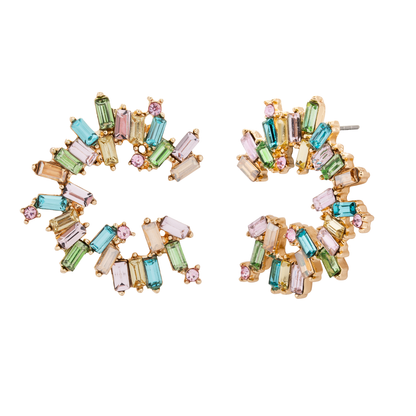 D&X Ltd - Elizabeth Crystal Post Earrings: Gold & Clear