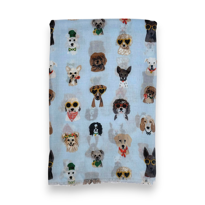 Lili Scarves - Summer Dogs Wearing Accessories Print Scarf: Blue