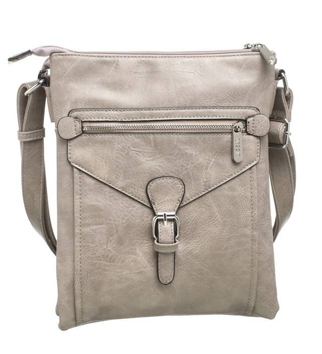 Bessie London - 3 Pocket Messenger Bag: TAN