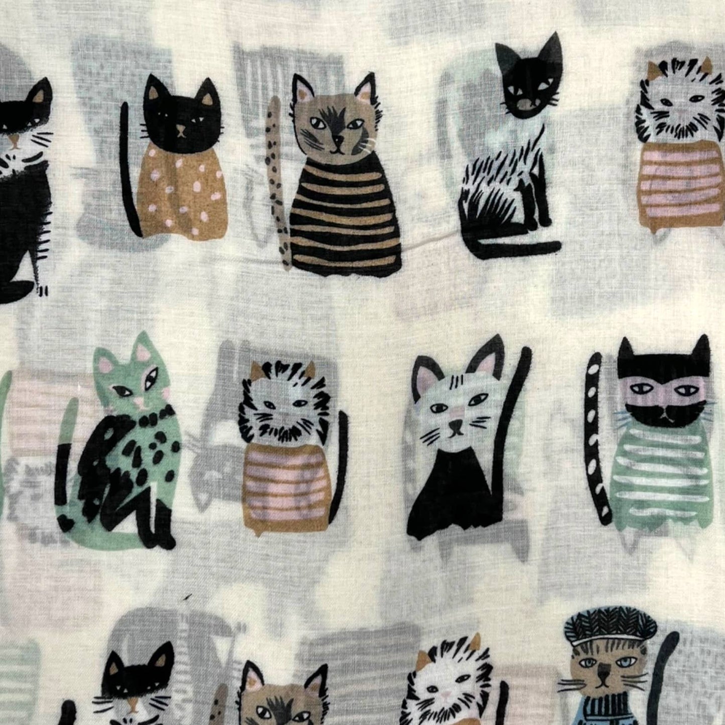 London Scarves - Cats wearing hats print scarf: Blue