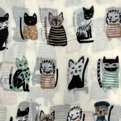 London Scarves - Cats wearing hats print scarf: Blue