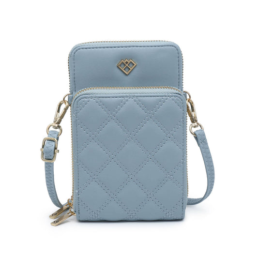 Quilted Pattern Two Zipped Sections Phone Bag/Purse: Blue