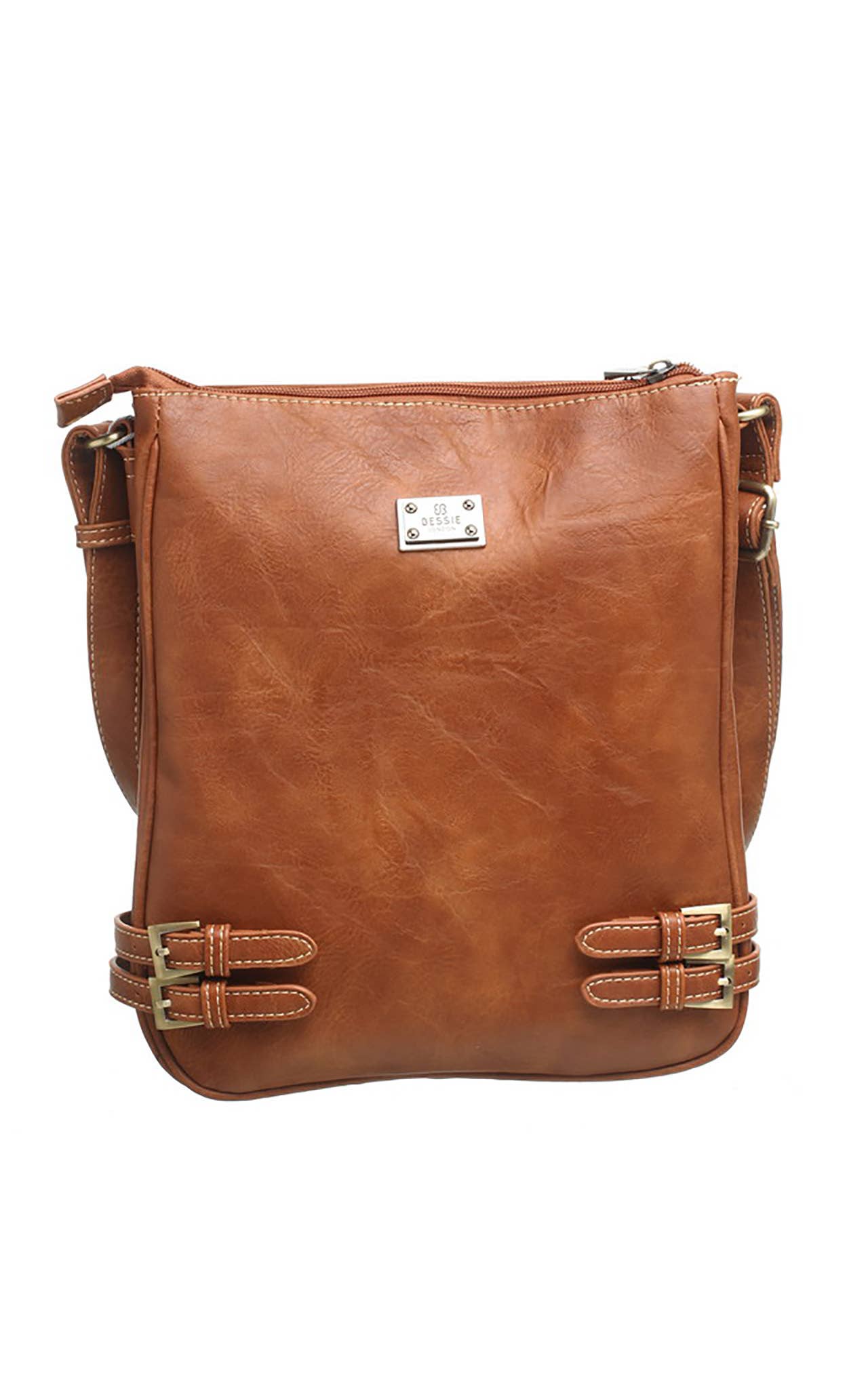 Bessie London - CLASSIC BUCKLE ZIPPER BAG: TAN