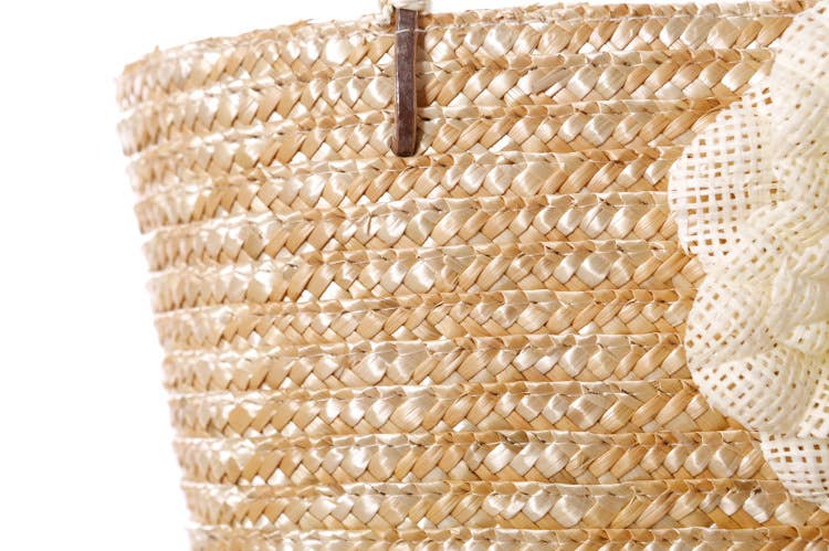 Superbia - Small Flower Bright Colors  Straw Basket Bag-Cl-27: Beige