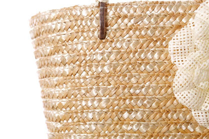 Superbia - Small Flower Bright Colors  Straw Basket Bag-Cl-27: Beige