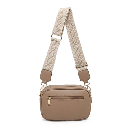 Quited Heart Pattern Double Sections Cross Body Bag: Beige