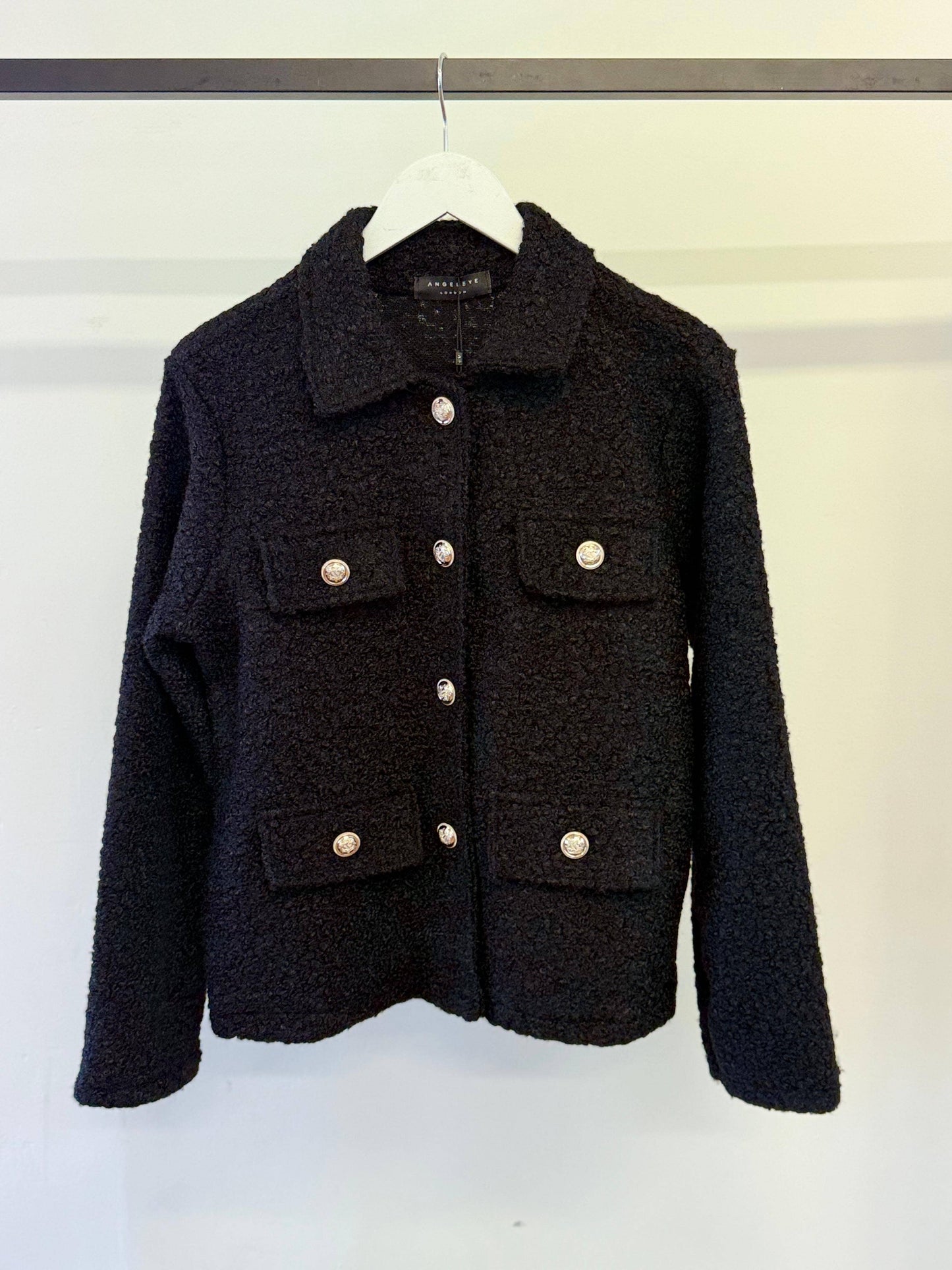 ANGELEYE - Boucle Jacket in Black with Gold Buttons: One Size
