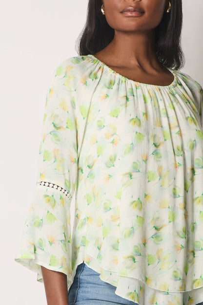 SOLO - Floral Print Layered Top - Green: 12