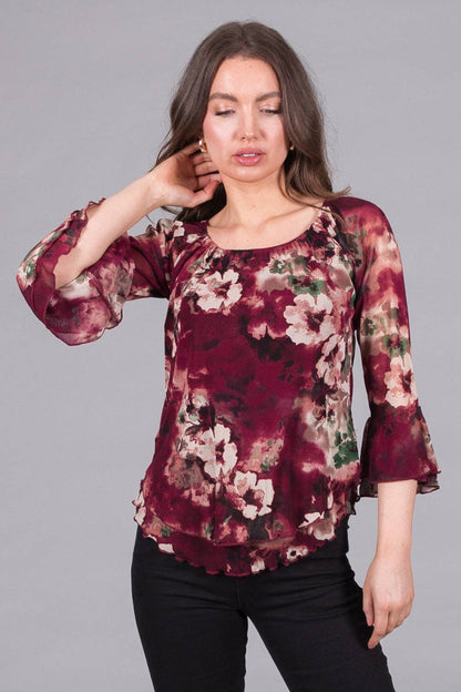 SOLO - Floral Print Top with Flared Sleeves: 14