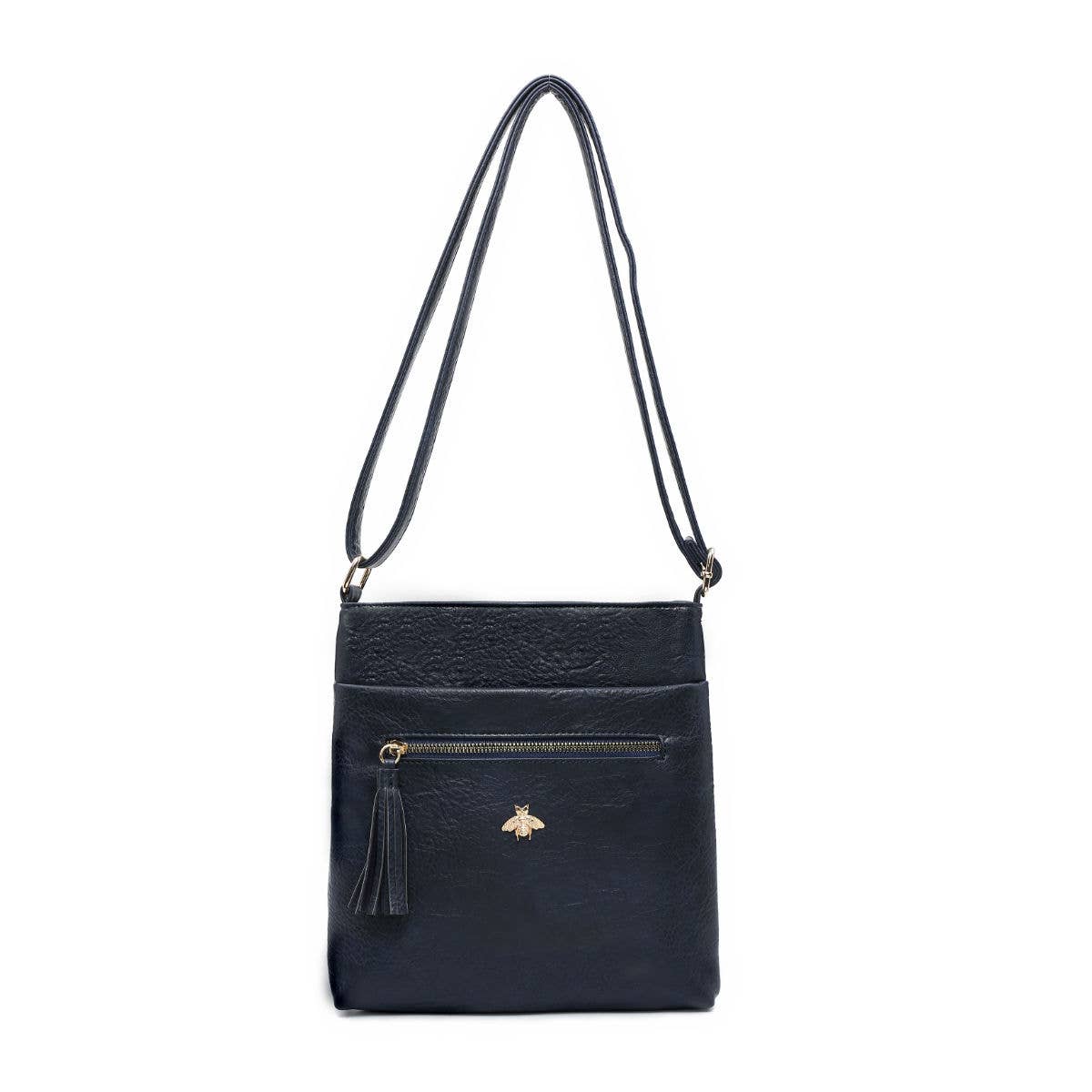 Cross Body Handbag with zip top sections: Blue