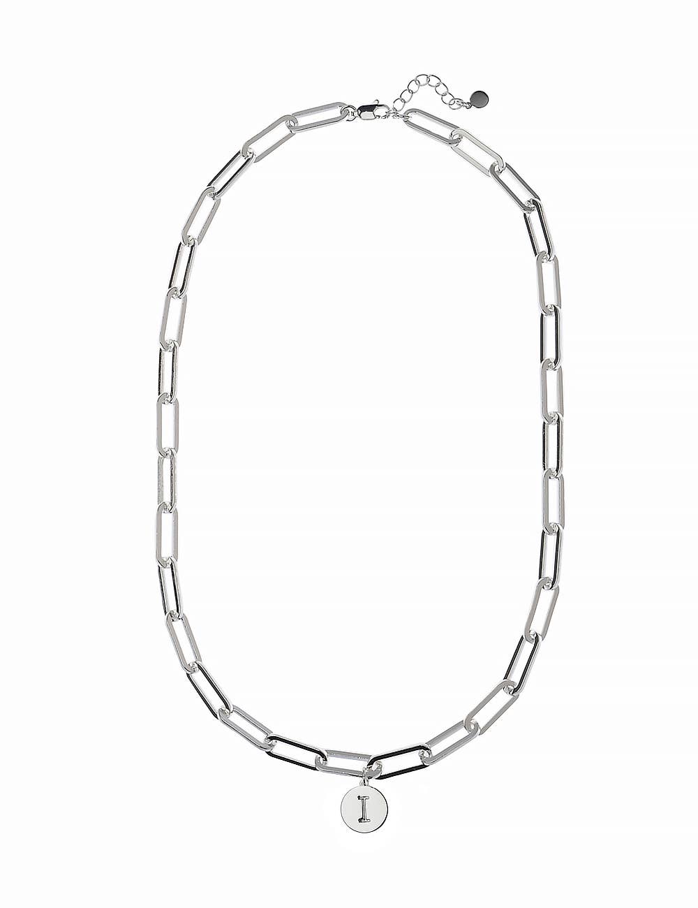 Oceanic Jewellers - Majique London - Shiny Silver Link Necklace With Disc Initial: Silver / D