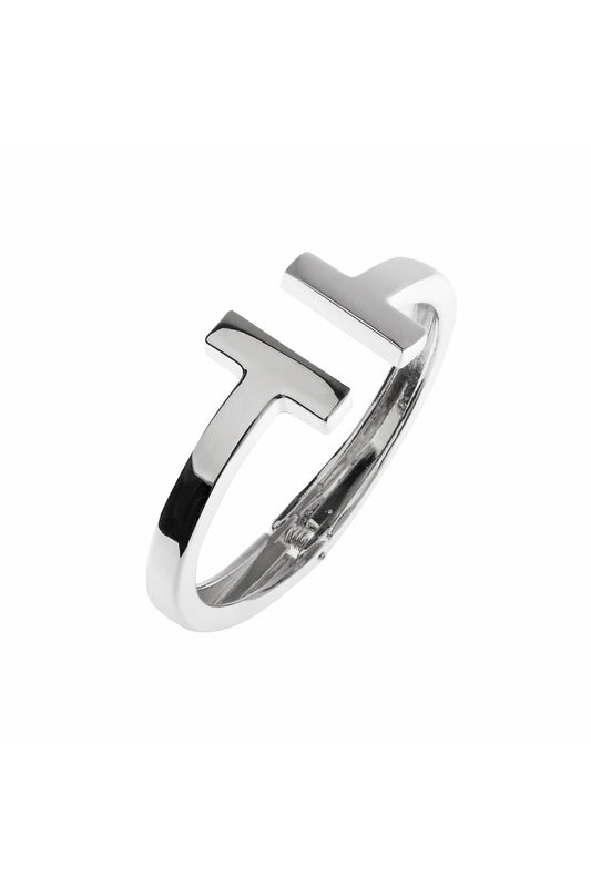Oceanic Jewellers - Majique London - T Hinged Bangle: Shiny Silver