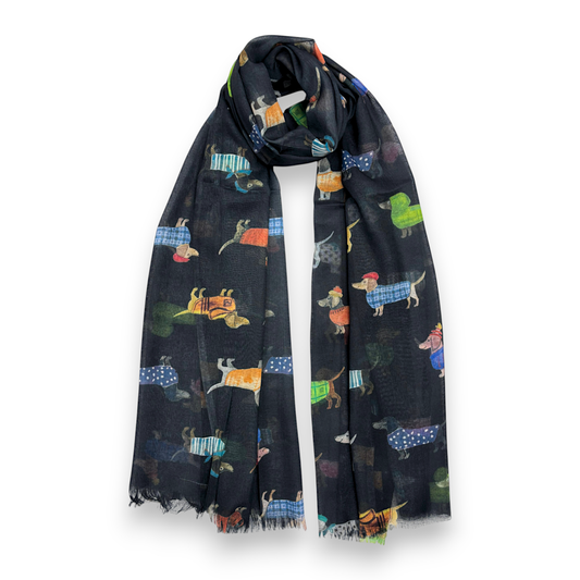 Lili Scarves - Fashion Dogs Digital Print Scarf: Black