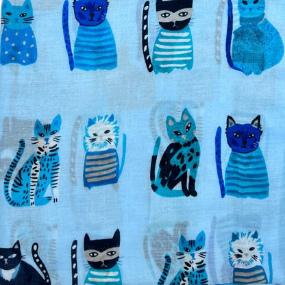 London Scarves - Cats wearing hats print scarf: Blue