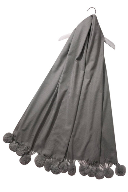 Fashion Scarf World - Plain Wool Pom Pom Scarf: Brown