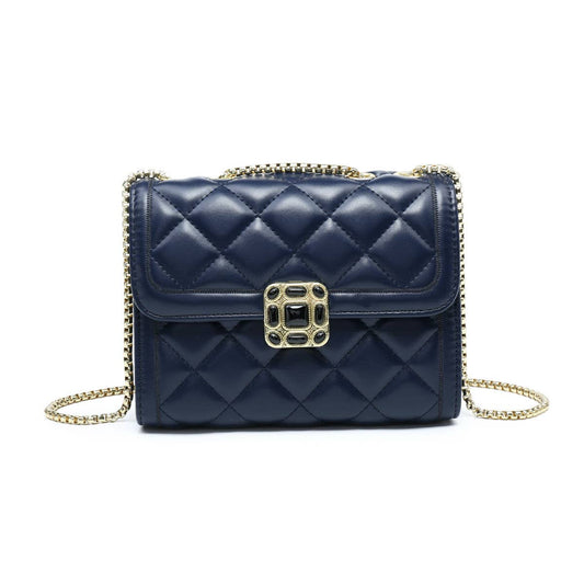 Crossbody bag with quilted pattern and beaded badge: Blue