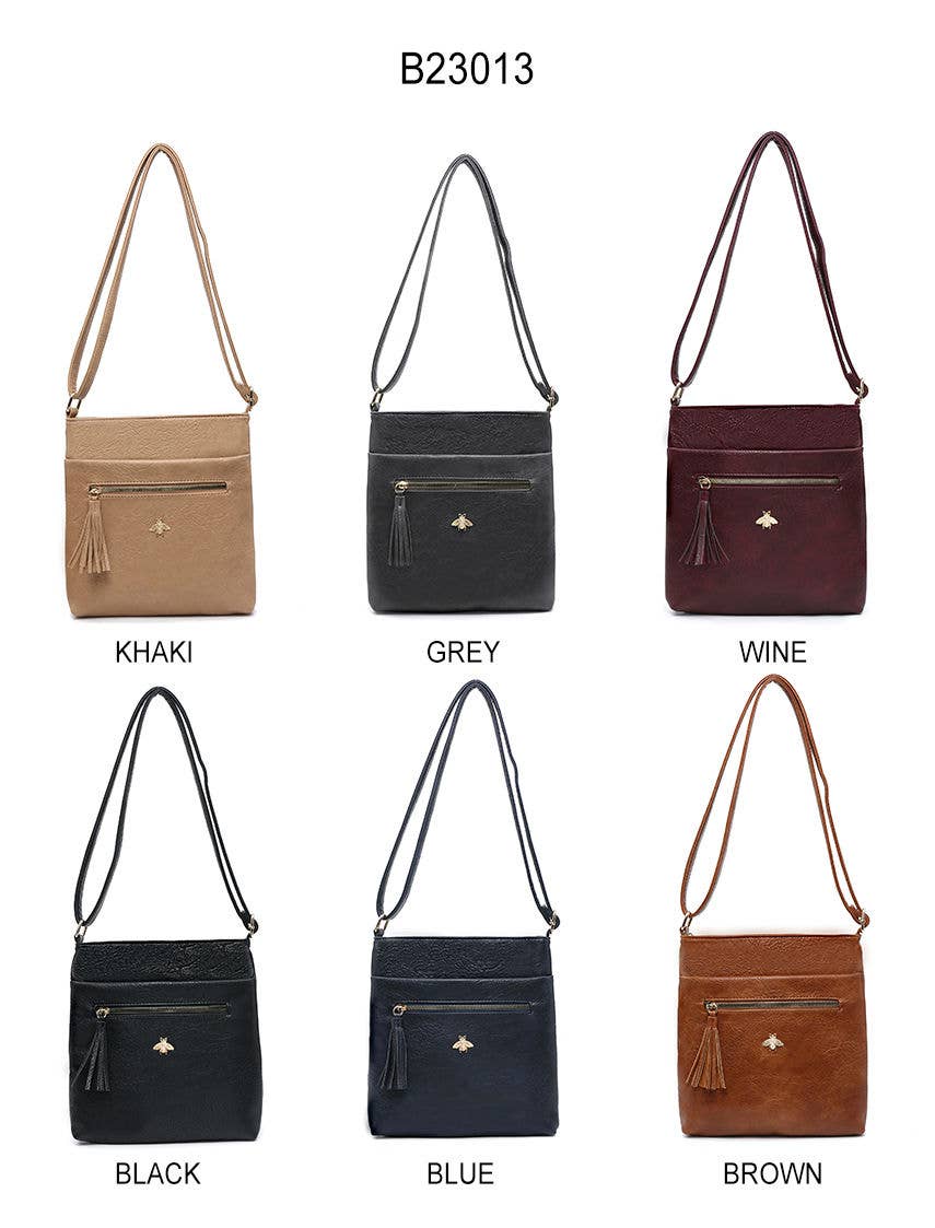 Cross Body Handbag with zip top sections: Blue