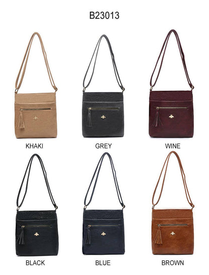 Cross Body Handbag with zip top sections: Grey