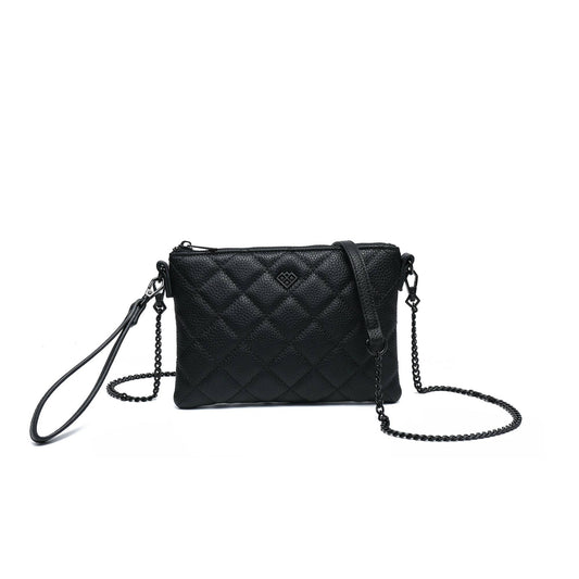 Quilted Diamand Pattern Grab Bag/ Crossbody Bag: Black