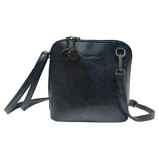 Superbia - Superbia Pewter Hardware Small Box Zip Around Cross Body Bag: Navy