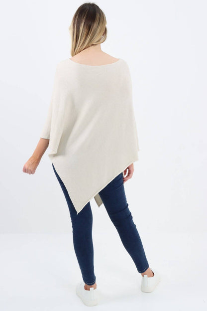 Italian Knitted Lagenlook Star Poncho: Camel / One Size To Fit UK 8-18