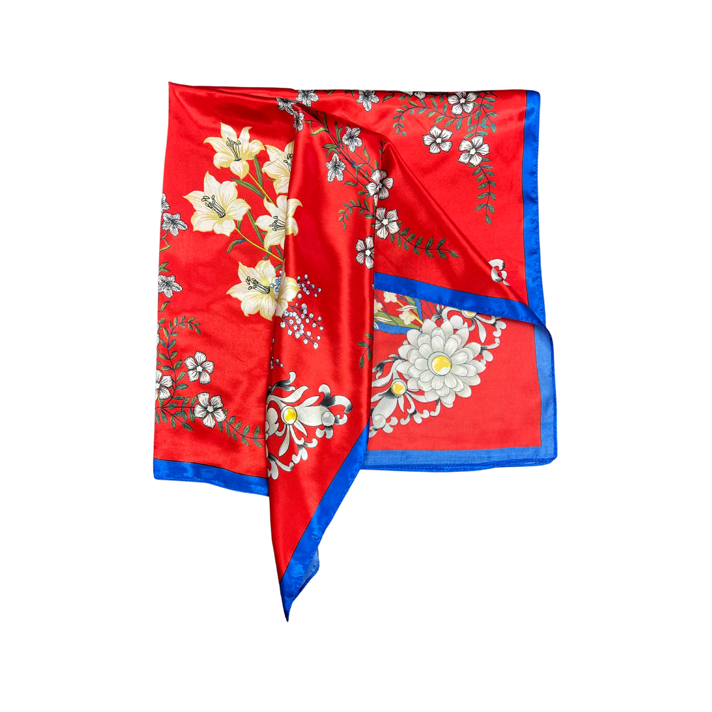 Lili Scarves - Multi-floral Pattern Silk Touch Square Scarf: Yellow