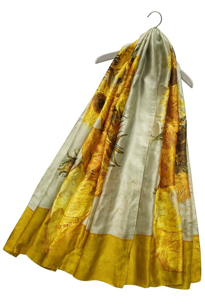 Fashion Scarf World - Colourful Van Gogh Sunflowers Silk Scarf: Purple