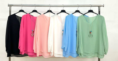 Kurt Muller - Emma Necklace Bubble Hem Lined Blouse: White
