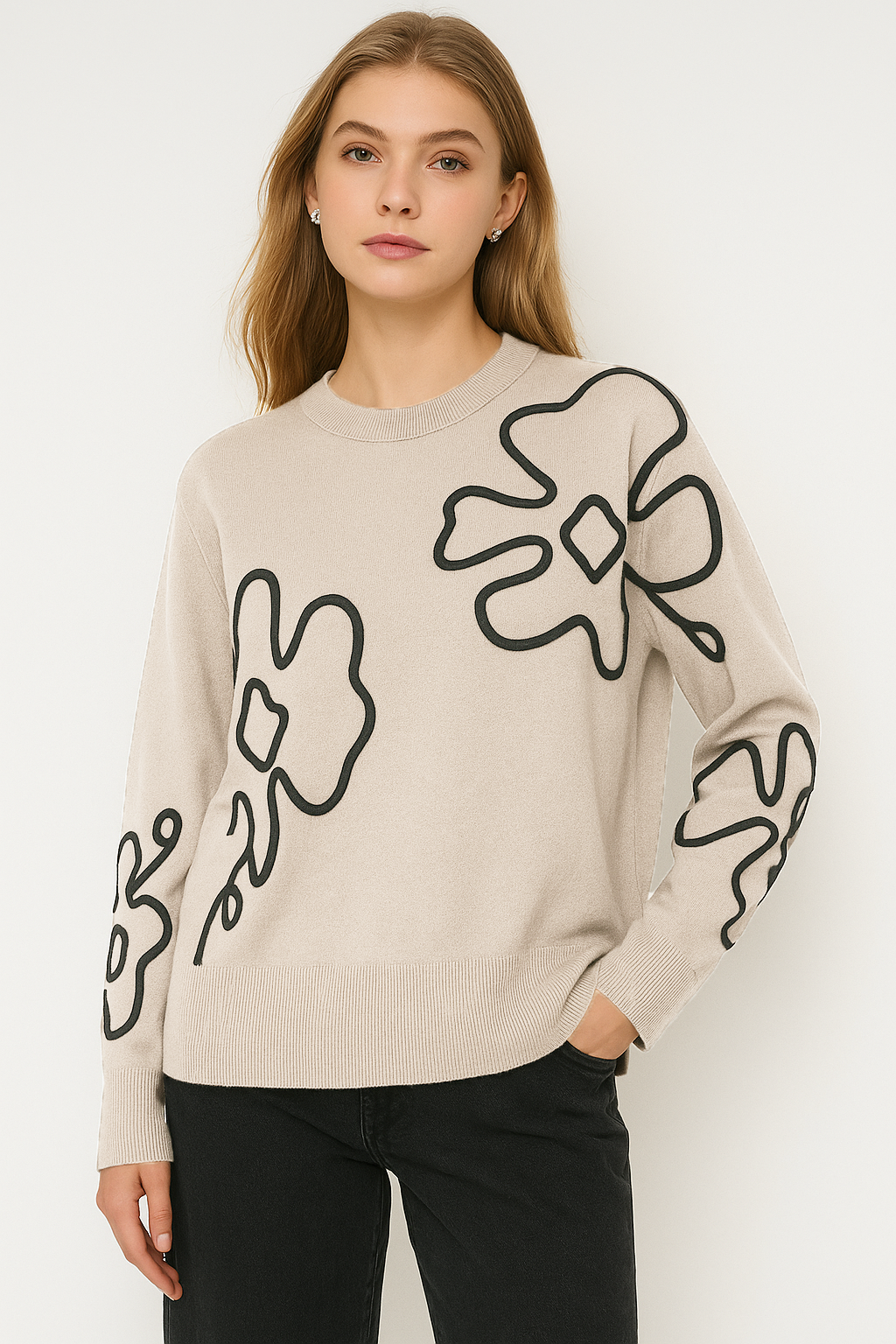 Lucy Sparks - SOFT KNIT JUMPER WITH CONTRASTING FLORAL LACE DESIGN: Burgundy