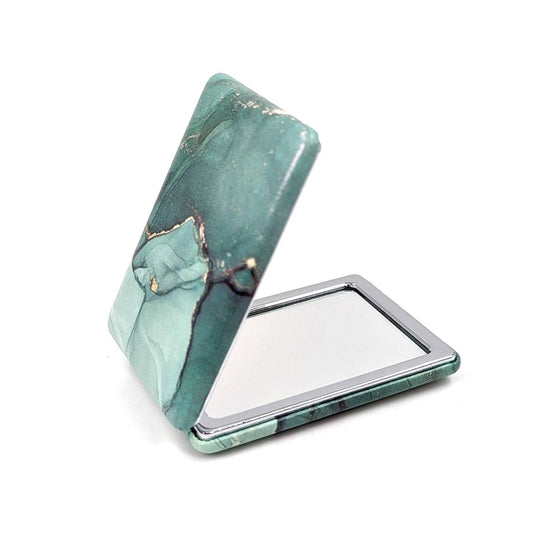 Tempest Designs - Marble effect print rectangular compact mirror: GRY-PNK