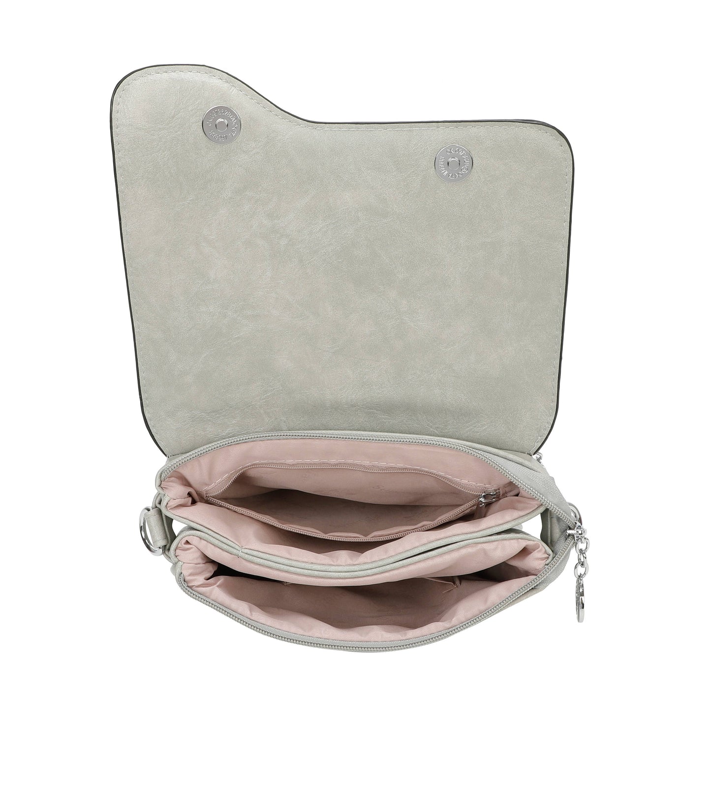 Medium Size 3 Compartment Cross Body  Shoulder Bag: Grey