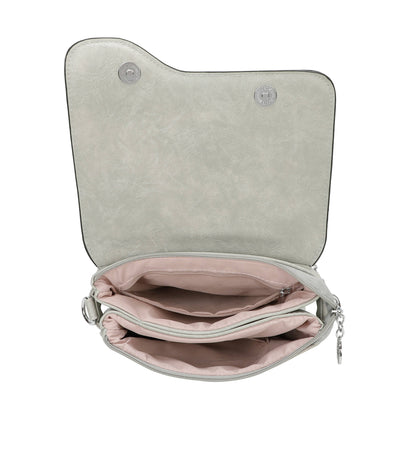 Medium Size 3 Compartment Cross Body  Shoulder Bag: Grey