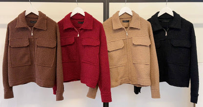 ANGELEYE - Boucle Jacket in Coffee with Zip: One Size