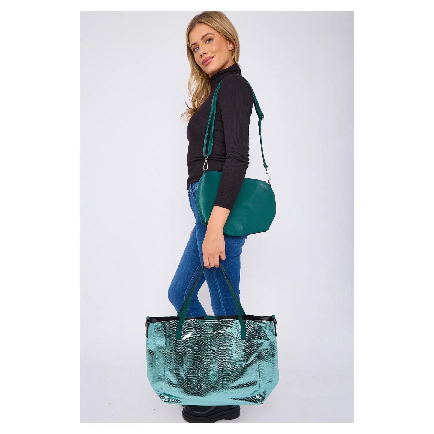 Superbia - Superbia  Shining Tote 2 in 1 Bag in Bag Travel Bag-9335: Silver