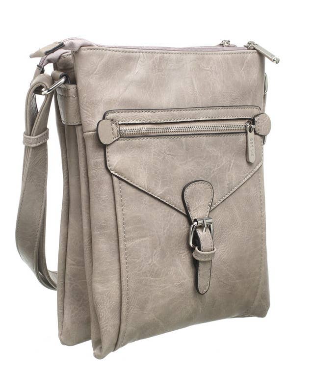 Bessie London - 3 Pocket Messenger Bag: TAN