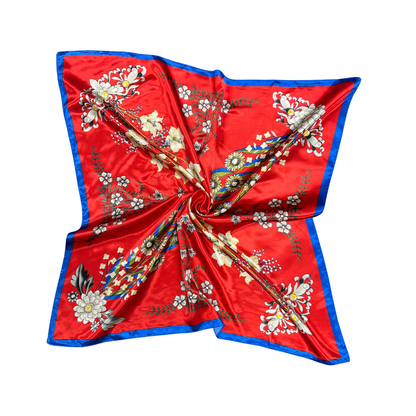 Lili Scarves - Multi-floral Pattern Silk Touch Square Scarf: Rose