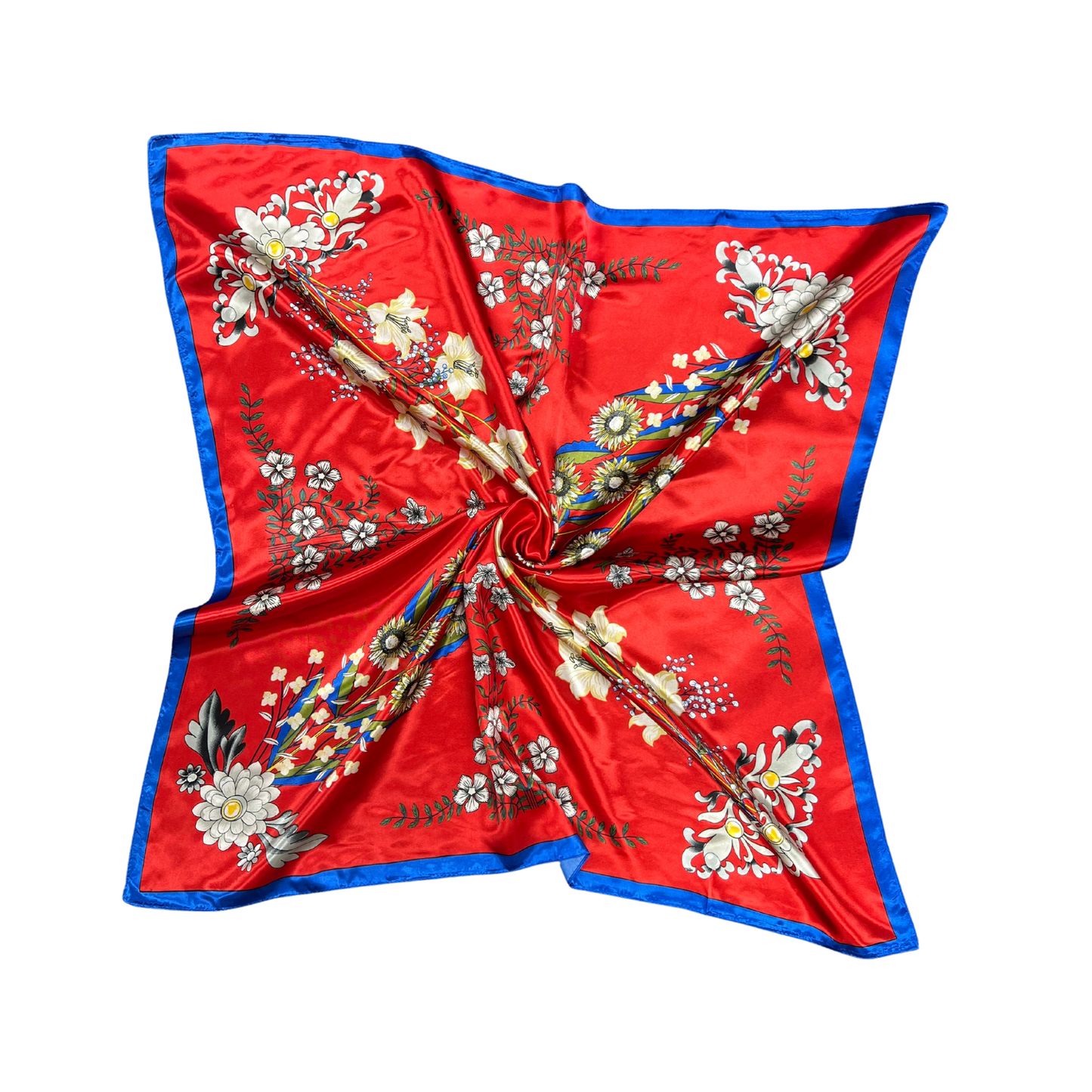 Lili Scarves - Multi-floral Pattern Silk Touch Square Scarf: Yellow