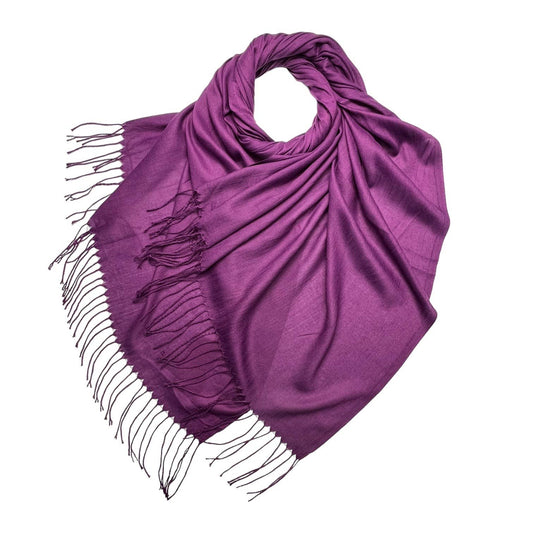 London Scarves - Plain cotton blend pashmina with tassels: Black A16
