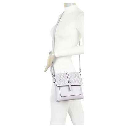 Small 3Compartment Cross Body Bag Laser Cut Shoulder Bag Cream