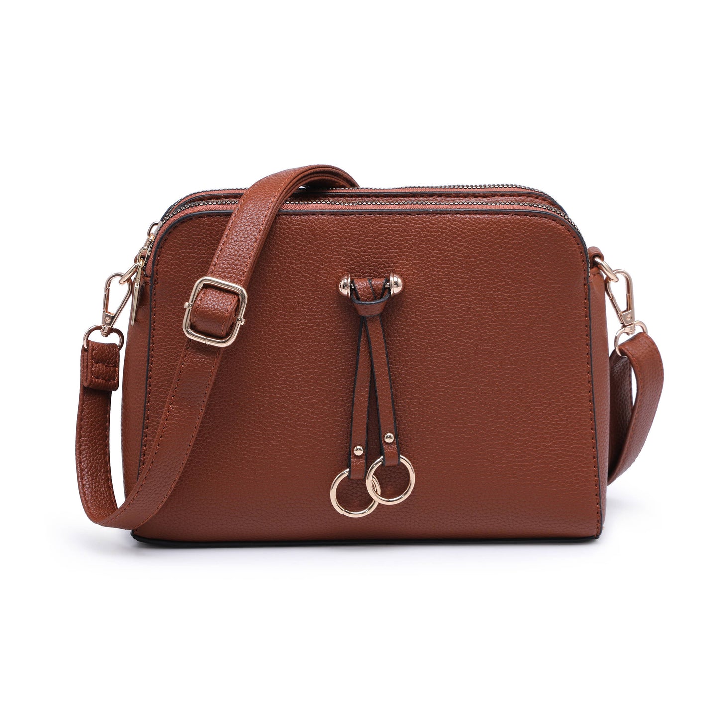 Triple Zipped Sections PU Strap Cross Body Bag: Blue