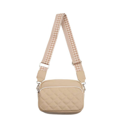 Superbia - Small Double Zipper Quilted Cross Body Shoulder Canvas Strap: Black