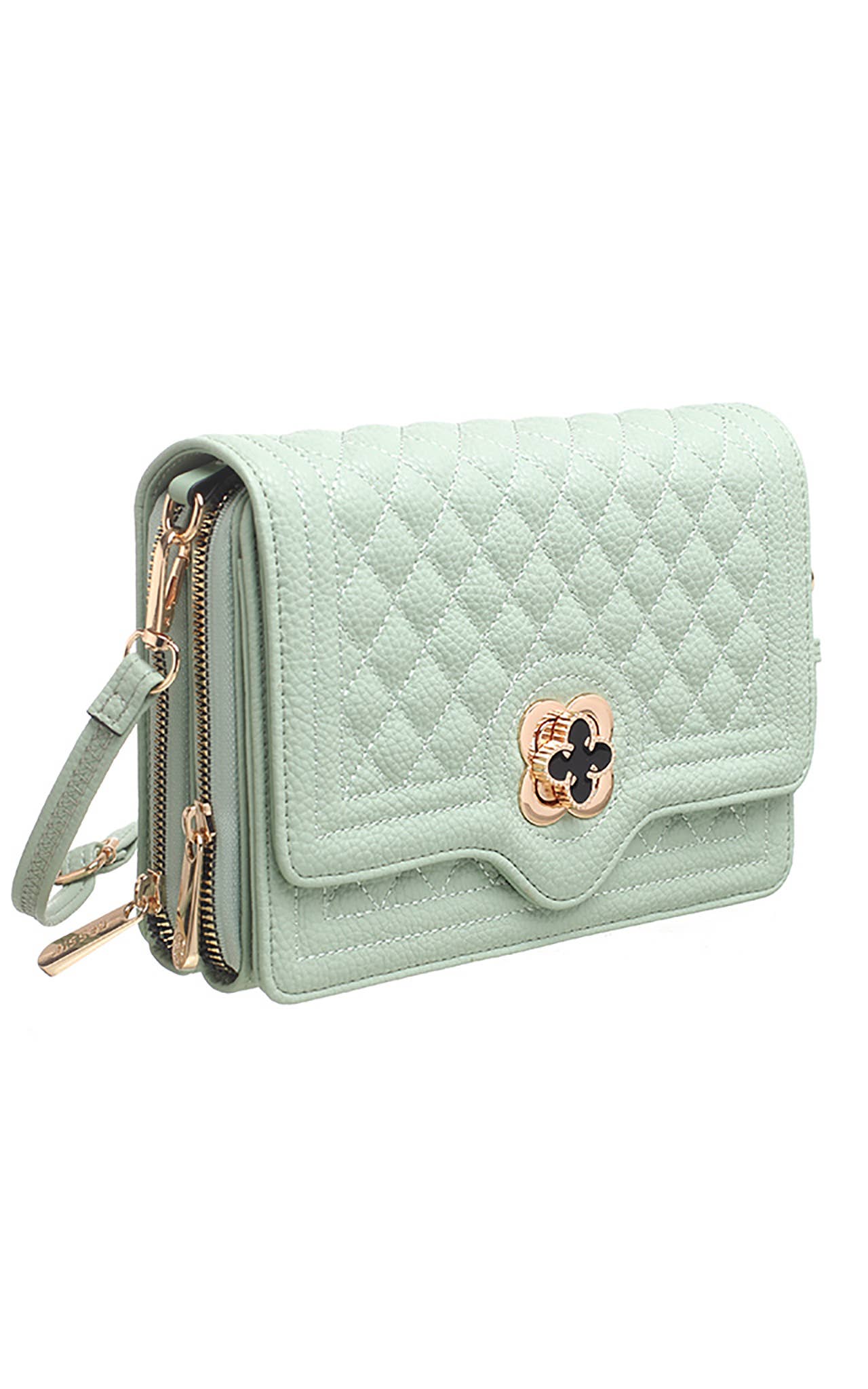 Bessie London - QUILTED FLAP OVER CROSS BODY BAG: Black