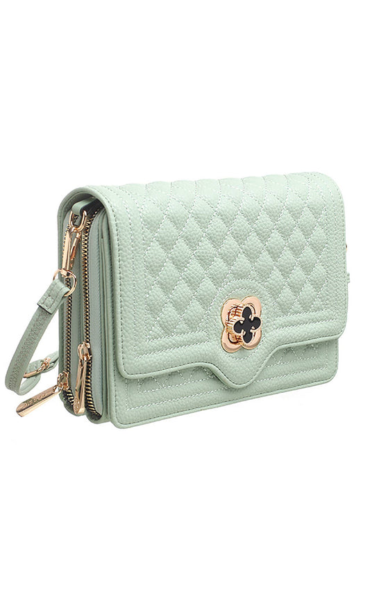 Bessie London - QUILTED FLAP OVER CROSS BODY BAG: Black