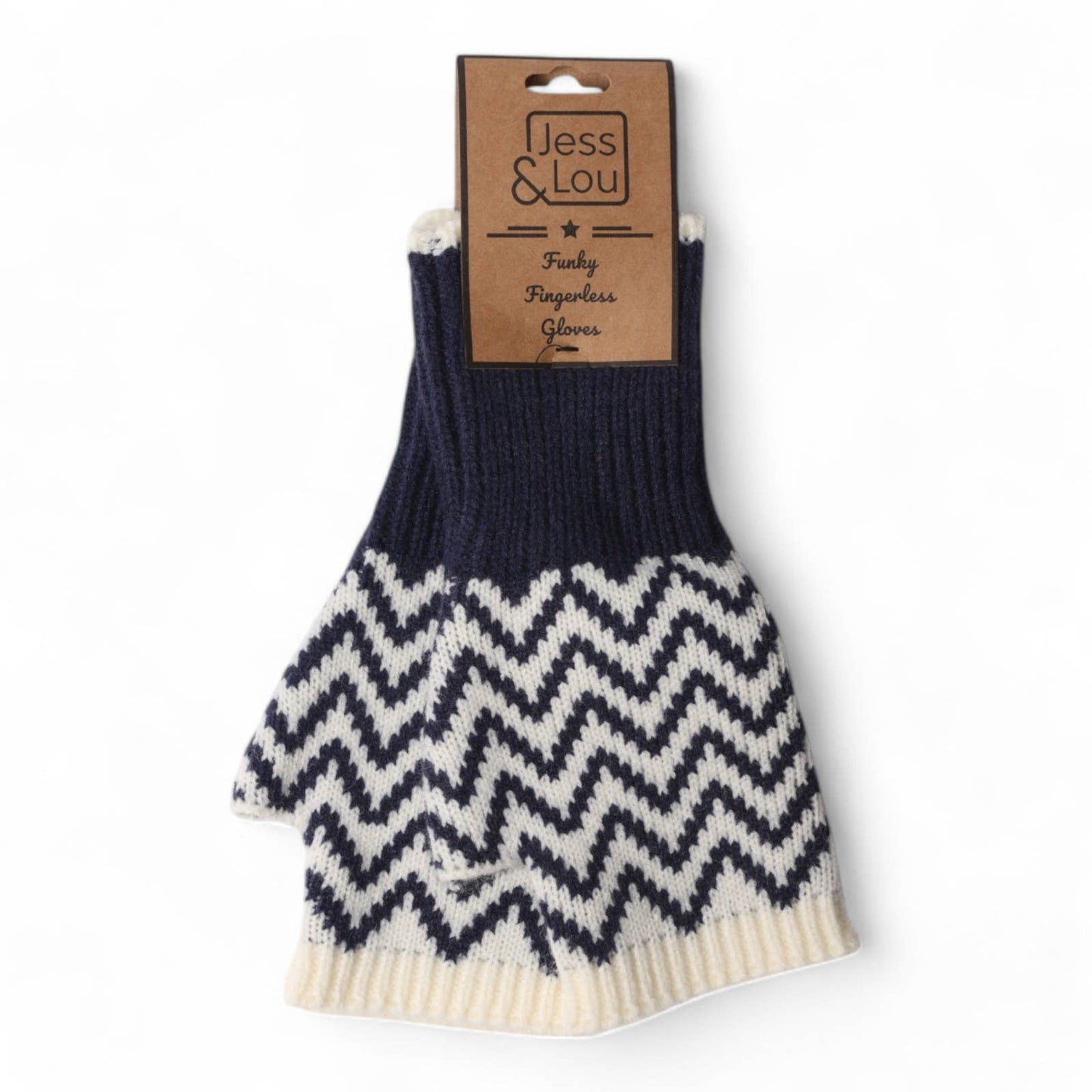 Jess & Lou - Blue Herringbone Fingerless Glove/Wrist Warmer GL101: Black
